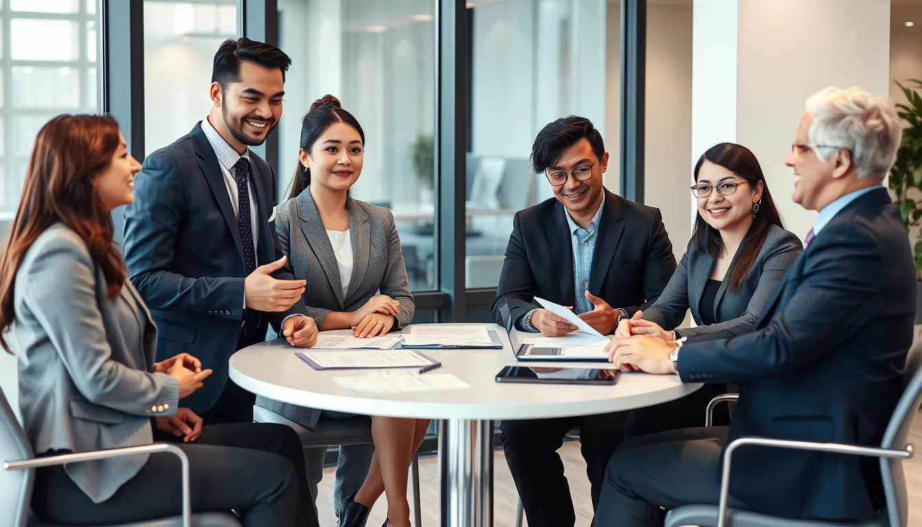 Professional team consulting with international clients