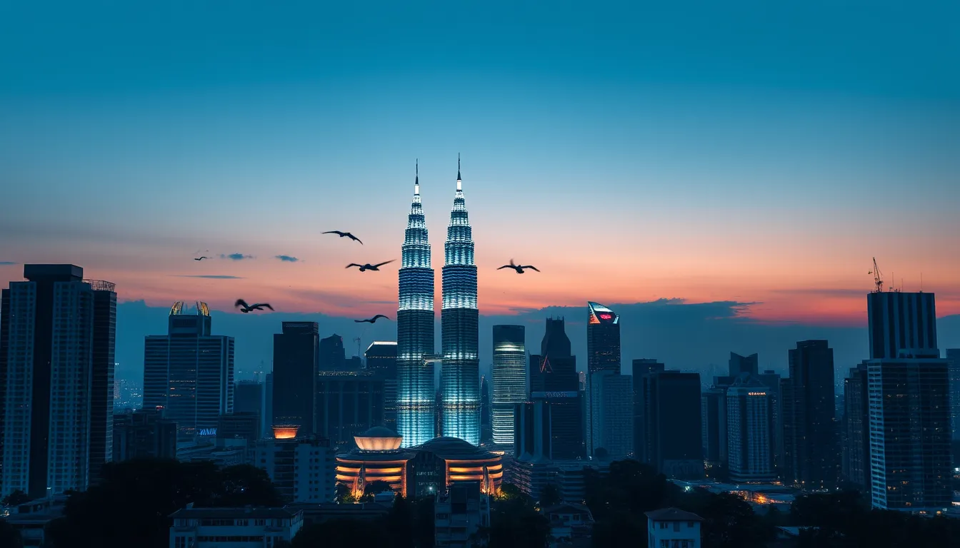 Kuala Lumpur skyline with Petronas Towers at dusk
